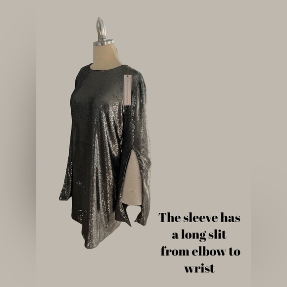 DRESS THE POPULATION SILVER SHINEY SEQUIN PARTY DRESS NEW TAGS Large - Picture 9 of 13